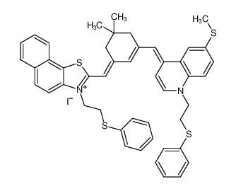 2-((E)-(5,5-dimethyl-3-(((E)-6-(methylthio)-1-(2-(phenylthio)ethyl)quinolin-4(1H)-ylidene)methyl)cyclohex-2-en-1-ylidene)methyl)-3-(2-(phenylthio)ethyl)naphtho[2,1-d]thiazol-3-ium iodide CAS:193288-54-9 manufacturer & supplier