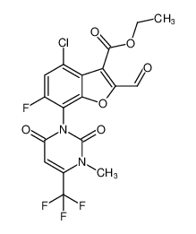 ethyl 4-chloro-6-fluoro-2-formyl-7-(3-methyl-2,6-dioxo-4-(trifluoromethyl)-3,6-dihydropyrimidin-1(2H)-yl)benzofuran-3-carboxylate CAS:193678-50-1 manufacturer & supplier