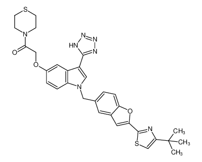 2-((1-((2-(4-(tert-butyl)thiazol-2-yl)benzofuran-5-yl)methyl)-3-(1H-tetrazol-5-yl)-1H-indol-5-yl)oxy)-1-thiomorpholinoethan-1-one CAS:194488-29-4 manufacturer & supplier