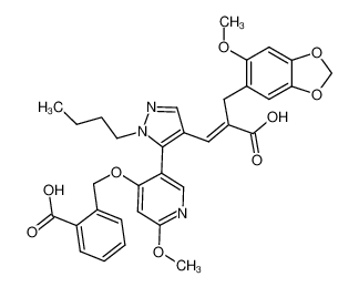 (E)-alpha-[[1-Butyl-5-[4-[(2-carboxyphenyl)methoxy]-2-methoxypyrid-5-yl]-1H-pyrazol -4-yl]methylene]-6-methoxy- 1,3-benzodioxole-5-propanoic acid CAS:194613-63-3 manufacturer & supplier