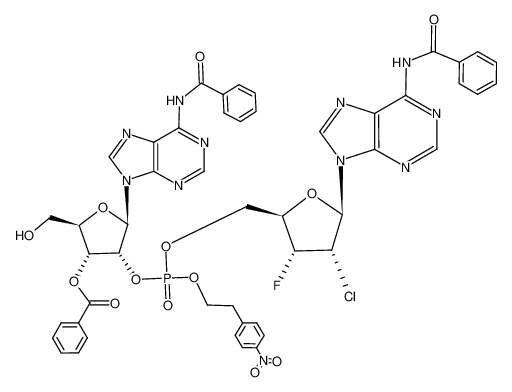 Benzoic acid (2R,3R,4R,5R)-5-(6-benzoylamino-purin-9-yl)-4-{[(2R,3R,4S,5R)-5-(6-benzoylamino-purin-9-yl)-4-chloro-3-fluoro-tetrahydro-furan-2-ylmethoxy]-[2-(4-nitro-phenyl)-ethoxy]-phosphoryloxy}-2-hydroxymethyl-tetrahydro-furan-3-yl ester C