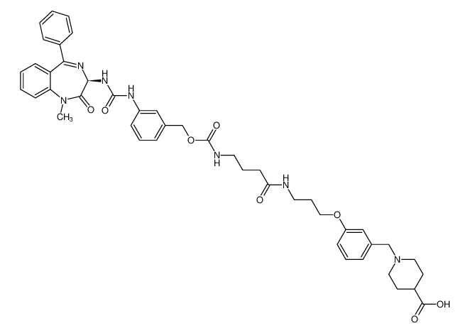 4-Piperidinecarboxylic acid,1-[[3-[3-[[4-[[[[3-[[[(2,3-dihydro-1-methyl-2-oxo-5-phenyl-1H-1,4-benzodiazepin-3-yl)amino]carbonyl]amino]phenyl]methoxy]carbonyl]amino]-1-oxobutyl]amino]propoxy]phenyl]methyl]-, (R)- CAS:195511-03-6 manufacturer