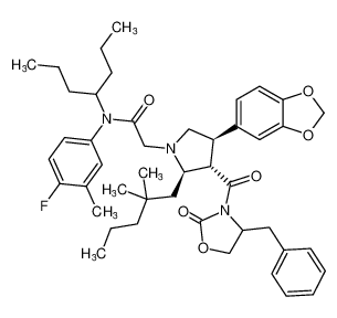 1-Pyrrolidineacetamide,4-(1,3-benzodioxol-5-yl)-2-(2,2-dimethylpentyl)-N-(4-fluoro-3-methylphenyl)-3-[[2-oxo-4-(phenylmethyl)-3-oxazolidinyl]carbonyl]-N-(1-propylbutyl)-, (2R,3S,4R)-rel- CAS:195708-22-6 manufacturer & supplier