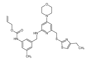 6-(4-ethyl-1,3-thiazol-2-ylthiomethyl)-2-[3-methyl-5-(2-propenyloxycarbonylamino)benzylamino]-4-morpholinopyridine CAS:196498-81-4 manufacturer & supplier