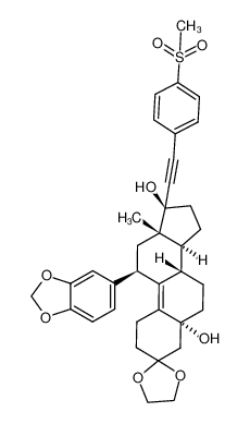 (5R,8S,11R,13S,14S,17S)-11-(benzo[d][1,3]dioxol-5-yl)-13-methyl-17-((4-(methylsulfonyl)phenyl)ethynyl)-1,2,6,7,8,11,12,13,14,15,16,17-dodecahydrospiro[cyclopenta[a]phenanthrene-3,2'-[1,3]dioxolane]-5,17(4H)-diol CAS:196881-38-6 manufacturer