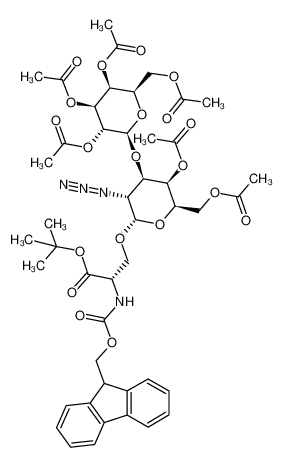 (S)-3-[(2S,3R,4R,5R,6R)-5-Acetoxy-6-acetoxymethyl-3-azido-4-((2R,3R,4S,5S,6R)-3,4,5-triacetoxy-6-acetoxymethyl-tetrahydro-pyran-2-yloxy)-tetrahydro-pyran-2-yloxy]-2-(9H-fluoren-9-ylmethoxycarbonylamino)-propionic acid tert-butyl ester CAS:19