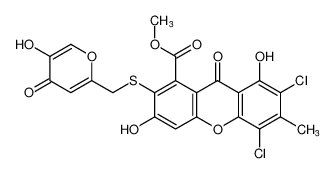 methyl 5,7-dichloro-3,8-dihydroxy-2-(((5-hydroxy-4-oxo-4H-pyran-2-yl)methyl)thio)-6-methyl-9-oxo-9H-xanthene-1-carboxylate CAS:197024-27-4 manufacturer & supplier