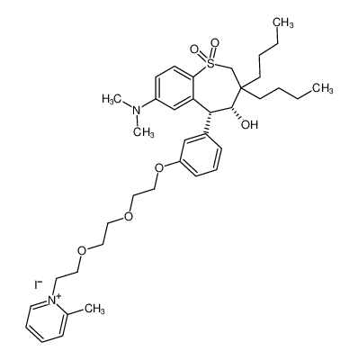 Pyridinium,1-[2-[2-[2-[3-[(4R,5R)-3,3-dibutyl-7-(dimethylamino)-2,3,4,5-tetrahydro-4-hydroxy-1,1-dioxido-1-benzothiepin-5-yl]phenoxy]ethoxy]ethoxy]ethyl]-2-methyl-, iodide, rel- CAS:197374-46-2 manufacturer & supplier