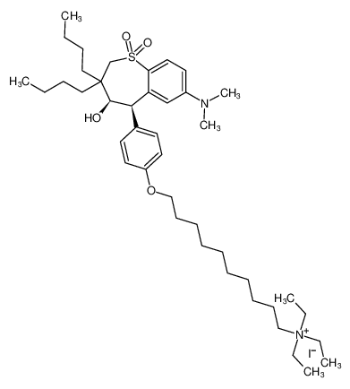 1-Decanaminium,10-[4-[(4R,5R)-3,3-dibutyl-7-(dimethylamino)-2,3,4,5-tetrahydro-4-hydroxy-1,1-dioxido-1-benzothiepin-5-yl]phenoxy]-N,N,N-triethyl-, iodide, rel- CAS:197376-82-2 manufacturer & supplier