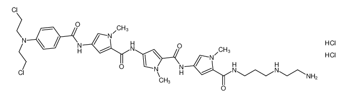 1H-Pyrrole-2-carboxamide,N-[5-[[[3-[(2-aminoethyl)amino]propyl]amino]carbonyl]-1-methyl-1H-pyrrol-3-yl]-4-[[[4-[[4-[bis(2-chloroethyl)amino]benzoyl]amino]-1-methyl-1H-pyrrol-2-yl]carbonyl]amino]-1-methyl-, dihydrochloride CAS:197705-39-8 man