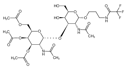 Acetic acid (2R,3R,4R,5R,6S)-3-acetoxy-2-acetoxymethyl-5-acetylamino-6-{(2S,3R,4R,5R,6R)-3-acetylamino-5-hydroxy-6-hydroxymethyl-2-[3-(2,2,2-trifluoro-acetylamino)-propoxy]-tetrahydro-pyran-4-yloxy}-tetrahydro-pyran-4-yl ester CAS:197795-01-