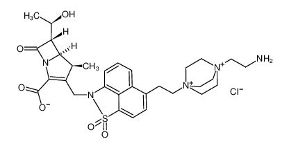 1,4-Diazoniabicyclo[2.2.2]octane, 1-(2-aminoethyl)-4-[2-[2-[[(4S,5R,6S)-2-carboxy-6-[(1R)-1-hydroxyethyl]-4-methyl-7-oxo-1-azabicyclo[3.2.0]hept-2-en-3-yl]methyl]-1,1-dioxido-2H-naphth[1,8-cd]isothiazol-8-yl]ethyl]-, inner salt, chloride CAS