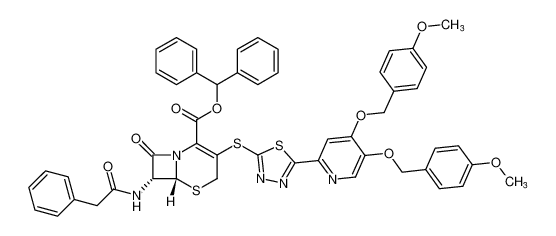 5-Thia-1-azabicyclo[4.2.0]oct-2-ene-2-carboxylic acid,3-[[5-[4,5-bis[(4-methoxyphenyl)methoxy]-2-pyridinyl]-1,3,4-thiadiazol-2-yl]thio]-8-oxo-7-[(phenylacetyl)amino]-, diphenylmethyl ester, (6R-trans)- CAS:198779-62-3 manufacturer & supplier