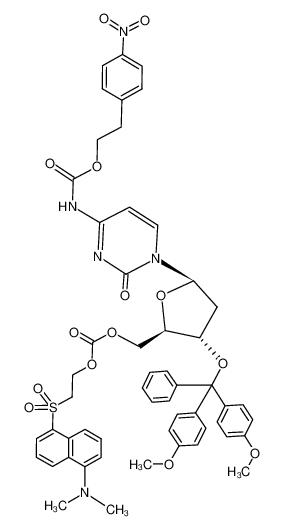 Carbonic acid (2R,3S,5R)-3-[bis-(4-methoxy-phenyl)-phenyl-methoxy]-5-{4-[2-(4-nitro-phenyl)-ethoxycarbonylamino]-2-oxo-2H-pyrimidin-1-yl}-tetrahydro-furan-2-ylmethyl ester 2-(5-dimethylamino-naphthalene-1-sulfonyl)-ethyl ester CAS:199792-96-