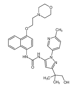 Urea,N-[3-(2-hydroxy-1,1-dimethylethyl)-1-(6-methyl-3-pyridinyl)-1H-pyrazol-5-yl]-N'-[4-[2-(4-morpholinyl)ethoxy]-1-naphthalenyl]- CAS:285984-11-4 manufacturer & supplier