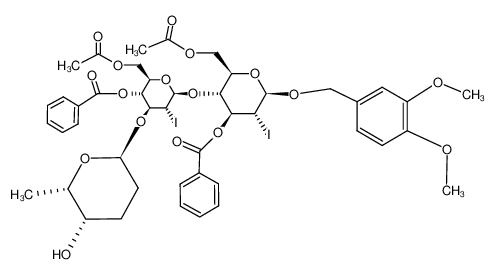 3,4-dimethoxybenzyl O-α-rhodinosyl-(1-)3)-O-6-O-acetyl-4-O-benzoyl-2-deoxy-2-iodo-β-D-glucopyranosyl-(1-)4)-6-O-acetyl-3-O-benzoyl-2-deoxy-2-iodo-β-D-glucopyranoside CAS:288859-52-9 manufacturer & supplier