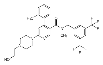 N-(3,5-bis(trifluoromethyl)benzyl)-6-(4-(2-hydroxyethyl)piperazin-1-yl)-N-methyl-4-(o-tolyl)nicotinamide CAS:290296-94-5 manufacturer & supplier