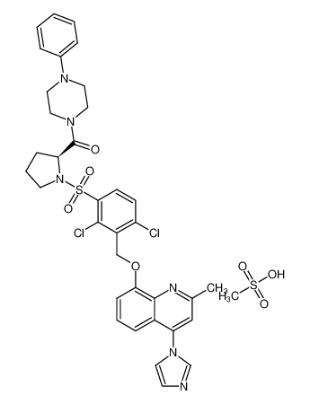 8-[[2,6-Dichloro-3-[[2(S)-[(4-phenyl-1-piperazinyl)carbonyl]-1-pyrrolidinyl]-sulphonyl]phenyl]methoxy]-4-(1H-imidazol-1-yl)-2-methylquinoline, methanesulphonate CAS:290344-09-1 manufacturer & supplier