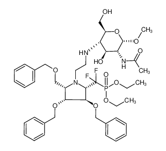 ({(2S,3R,4R,5S)-1-[2-((2S,3S,4S,5R,6S)-5-Acetylamino-4-hydroxy-2-hydroxymethyl-6-methoxy-tetrahydro-pyran-3-ylamino)-ethyl]-3,4-bis-benzyloxy-5-benzyloxymethyl-pyrrolidin-2-yl}-difluoro-methyl)-phosphonic acid diethyl ester CAS:290834-66-1 m