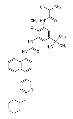 N-(5-tert-Butyl-2-methoxy-3-{3-[4-(6-morpholin-4-ylmethyl-pyridin-3-yl)-naphthalen-1-yl-]-ureido}-phenyl)-isobutyramide CAS:294850-96-7 manufacturer & supplier