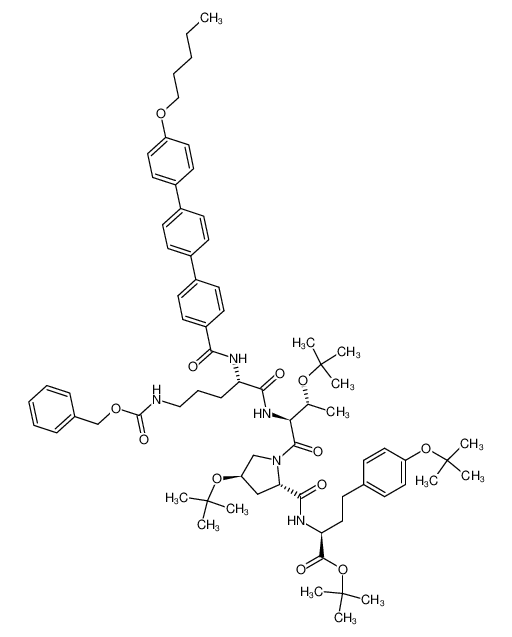 2-{[1-(2-{5-benzyloxycarbonylamino-2-[(4'-pentyloxy-[1,1';4',1']terphenyl-4-carbonyl)-amino]-pentanoylamino}-3-tert-butoxy-butyryl)-4-tert-butoxy-pyrrolidine-2-carbonyl]-amino}-4-(4-tert-butoxy-phenyl)-butyric acid tert-butyl ester CAS:29677