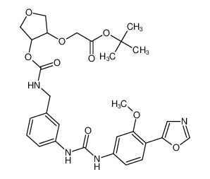 tert-butyl 2-((4-(((3-(3-(3-methoxy-4-(oxazol-5-yl)phenyl)ureido)benzyl)carbamoyl)oxy)tetrahydrofuran-3-yl)oxy)acetate CAS:297728-81-5 manufacturer & supplier