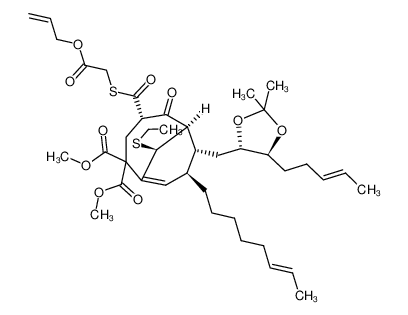 (4S,6R,7R,8R,10S)-4-Allyloxycarbonylmethylsulfanylcarbonyl-7-[(4S,5S)-2,2-dimethyl-5-((E)-pent-3-enyl)-[1,3]dioxolan-4-ylmethyl]-10-ethylsulfanyl-8-((E)-oct-6-enyl)-5-oxo-bicyclo[4.3.1]dec-1(9)-ene-2,2-dicarboxylic acid dimethyl ester CAS:29