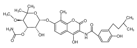 7-(O3-carbamoyl-5,O4-dimethyl-β-L-lyxo-6-deoxy-hexopyranosyloxy)-4-hydroxy-3-(4-hydroxy-3-isopentyl-benzoylamino)-8-methyl-coumarin CAS:29826-16-2 manufacturer & supplier