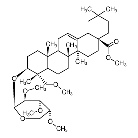 (4aS,6aS,6bR,9R,10S,12aR)-9-Methoxymethyl-2,2,6a,6b,9,12a-hexamethyl-10-((2S,3S,4R,5R)-3,4,5-trimethoxy-tetrahydro-pyran-2-yloxy)-1,3,4,5,6,6a,6b,7,8,8a,9,10,11,12,12a,12b,13,14b-octadecahydro-2H-picene-4a-carboxylic acid methyl ester CAS:38