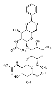 methyl 2-deoxy-2-N-acetyl-α-D-galactopyranosyl-(1 -) 2)-[4,6-O-benzylidene-2-deoxy-2-N-acetyl-β-D glucopyranosyl-(1 -) 3)]-α-L-rhamnopyranoside CAS:388566-71-0 manufacturer & supplier