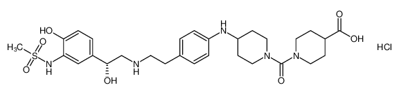 4-Piperidinecarboxylic acid,1-[[4-[[4-[2-[[(2R)-2-hydroxy-2-[4-hydroxy-3-[(methylsulfonyl)amino]phenyl]ethyl]amino]ethyl]phenyl]amino]-1-piperidinyl]carbonyl]-,monohydrochloride CAS:392631-04-8 manufacturer & supplier