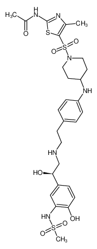 N-(5-{[4-(4-{2-[((2R)-2-hydroxy-2-{4-hydroxy-3-[(methylsulfonyl)amino]phenyl}-ethyl)amino]ethyl}anilino)piperidin-1-yl]sulfonyl}-4-methyl-1,3-thiazol-2-yl)acetamide CAS:392642-64-7 manufacturer & supplier