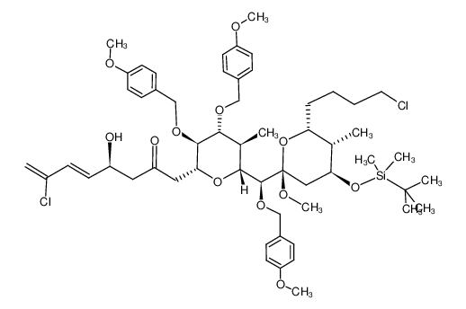 1-[6-[[4-(tert-butyl-dimethyl-silanyloxy)-6-(4-chloro-butyl)-2-methoxy-5-methyl-tetrahydro-pyran-2-yl]-(4-methoxy-benzyloxy)-methyl]-3,4-bis-(4-methoxy-benzyloxy)-5-methyl-tetrahydro-pyran-2-yl]-7-chloro-4-hydroxy-octa-5,7-dien-2-one CAS:392