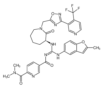 2,5-Pyridinedicarboxamide,N5-[[[(3S)-hexahydro-2-oxo-1-[[3-[4-(trifluoromethyl)-3-pyridinyl]-1,2,4-oxadiazol-5-yl]methyl]-1H-azepin-3-yl]amino][(2-methyl-5-benzofuranyl)amino]methylene]-N2,N2-dimethyl- CAS:396069-87-7 manufacturer & supplier