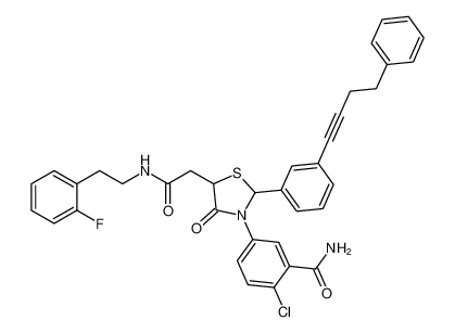 2-chloro-5-(5-(2-((2-fluorophenethyl)amino)-2-oxoethyl)-4-oxo-2-(3-(4-phenylbut-1-yn-1-yl)phenyl)thiazolidin-3-yl)benzamide CAS:396085-09-9 manufacturer & supplier