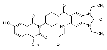 Piperidine,1-[[1,3-diethyl-2,3-dihydro-6-[(2-hydroxyethyl)amino]-2-oxo-1H-benzimidazol-5-yl]carbonyl]-4-(1,4-dihydro-1,6-dimethyl-2,4-dioxo-3(2H)-quinazolinyl)- CAS:396651-32-4 manufacturer & supplier