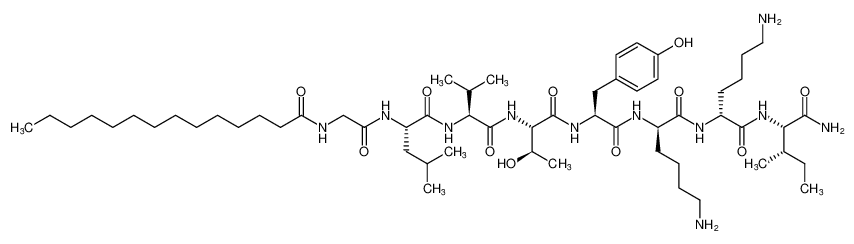 N-((4S,7S,10S,13S,16R,19R,22S,23S)-16,19-bis(4-aminobutyl)-22-carbamoyl-13-(4-hydroxybenzyl)-10-((R)-1-hydroxyethyl)-4-isobutyl-7-isopropyl-23-methyl-2,5,8,11,14,17,20-heptaoxo-3,6,9,12,15,18,21-heptaazapentacosyl)tetradecanamide CAS:398137-