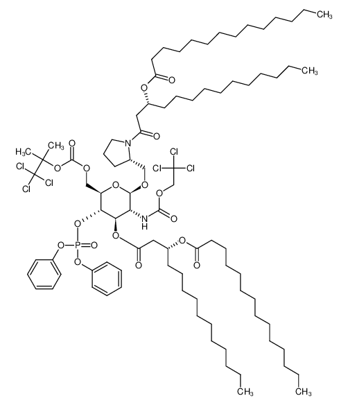 N-[(R)-3-tetradecanoyloxytetradecanoyl]-(S)-2-pyrrolidinylmethyl 2-deoxy-4-O-diphenylphosphono-3-O-[(R)-3-tetradecanoyloxytetradecanoyl]-6-O-(2,2,2-trichloro-1,1-dimethylethoxycarbonyl)-2-(2,2,2-trichloroethoxycarbonylamino)-β-D-glucopyrano