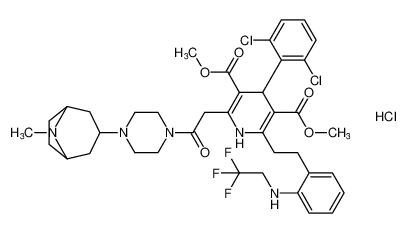 dimethyl 4-(2,6-dichlorophenyl)-2-(2-(4-(8-methyl-8-azabicyclo[3.2.1]octan-3-yl)piperazin-1-yl)-2-oxoethyl)-6-(2-((2,2,2-trifluoroethyl)amino)phenethyl)-1,4-dihydropyridine-3,5-dicarboxylate hydrochloride CAS:398475-00-8 manufacturer & suppl