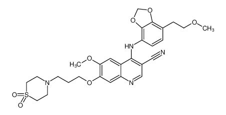 7-(3-(1,1-dioxidothiomorpholino)propoxy)-6-methoxy-4-((7-(2-methoxyethyl)benzo[d][1,3]dioxol-4-yl)amino)quinoline-3-carbonitrile CAS:492444-01-6 manufacturer & supplier