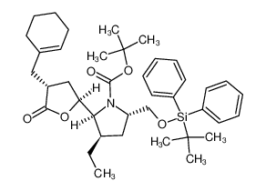 (2S,3R,5S)-5-(tert-Butyl-diphenyl-silanyloxymethyl)-2-((2S,4R)-4-cyclohex-1-enylmethyl-5-oxo-tetrahydro-furan-2-yl)-3-ethyl-pyrrolidine-1-carboxylic acid tert-butyl ester CAS:494836-32-7 manufacturer & supplier