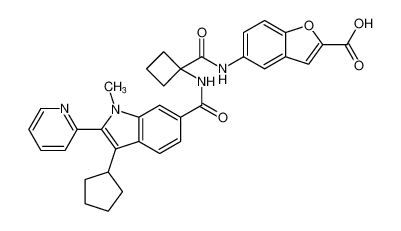 2-Benzofurancarboxylic acid,5-[[[1-[[[3-cyclopentyl-1-methyl-2-(2-pyridinyl)-1H-indol-6-yl]carbonyl]amino]cyclobutyl]carbonyl]amino]- CAS:494857-25-9 manufacturer & supplier