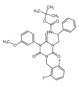 {(R)-2-[3-(2,6-Difluoro-benzyl)-5-(3-methoxy-phenyl)-2,4,6-trioxo-[1,3,5]triazinan-1-yl]-1-phenyl-ethyl}-carbamic acid tert-butyl ester CAS:496929-85-2 manufacturer & supplier