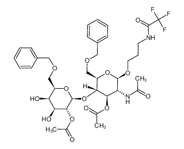 Acetic acid (2R,3S,4R,5R,6R)-3-((2S,3R,4S,5R,6R)-3-acetoxy-6-benzyloxymethyl-4,5-dihydroxy-tetrahydro-pyran-2-yloxy)-5-acetylamino-2-benzyloxymethyl-6-[3-(2,2,2-trifluoro-acetylamino)-propoxy]-tetrahydro-pyran-4-yl ester CAS:497173-17-8 manu