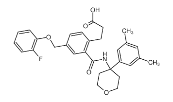 3-(2-((4-(3,5-dimethylphenyl)perhydropyran-4-yl)carbamoyl)-4-(2-fluorophenoxymethyl)phenyl)propanoic acid CAS:499150-24-2 manufacturer & supplier