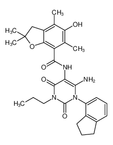 7-Benzofurancarboxamide,N-[6-amino-1-(2,3-dihydro-1H-inden-4-yl)-1,2,3,4-tetrahydro-2,4-dioxo-3-propyl-5-pyrimidinyl]-2,3-dihydro-5-hydroxy-2,2,4,6-tetramethyl- CAS:676148-73-5 manufacturer & supplier