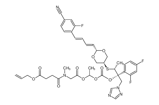 2,4,12-Trioxa-7-azapentadec-14-enoic acid,3,7-dimethyl-5,8,11-trioxo-,(1R,2R)-2-[[trans-2-[(1E,3E)-4-(4-cyano-2-fluorophenyl)-1,3-butadienyl]-1,3-dioxan-5-yl]thio]-1-(2,4-difluorophenyl)-1-(1H-1,2,4-triazol-1-ylmethyl)propyl ester CAS:676342