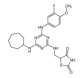 5-{[4-cycloheptylamino-6-(3-fluoro-4-methoxy-phenylamino)-[1,3,5]triazin-2-ylamino]-methyl}-thiazolidine-2,4-dione CAS:676355-22-9 manufacturer & supplier