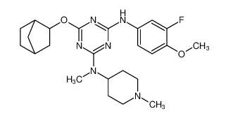 6-(bicyclo[2.2.1]heptan-2-yloxy)-N2-(3-fluoro-4-methoxyphenyl)-N4-methyl-N4-(1-methylpiperidin-4-yl)-1,3,5-triazine-2,4-diamine CAS:676355-30-9 manufacturer & supplier