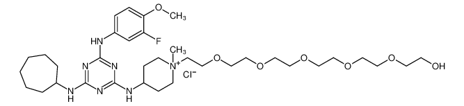 Piperidinium,4-[[4-(cycloheptylamino)-6-[(3-fluoro-4-methoxyphenyl)amino]-1,3,5-triazin-2-yl]amino]-1-(17-hydroxy-3,6,9,12,15-pentaoxaheptadec-1-yl)-1-methyl-, chloride CAS:676355-73-0 manufacturer & supplier